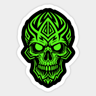 Neon Green Tribal Skull Sticker